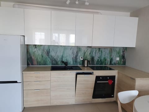 Kitchen or kitchenette, dishwasher, oven, stove