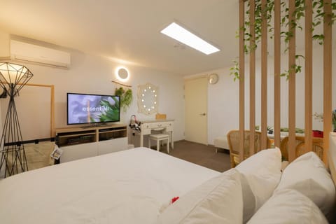 Communal lounge/ TV room, Bed, TV and multimedia, Living room, Seating area, Bedroom, air conditioner