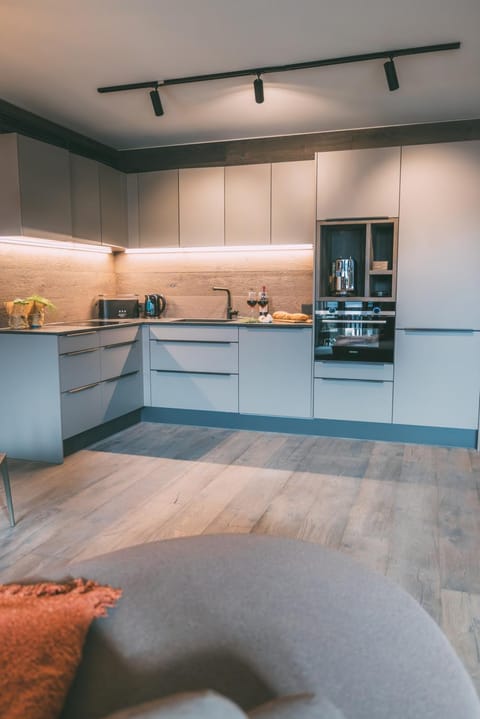 Kitchen or kitchenette, dishwasher, stove, toaster