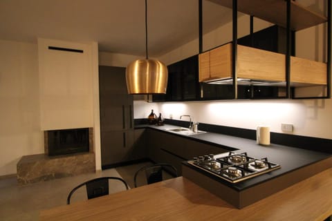 Kitchen or kitchenette, stove