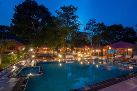 Night, Pool view, Swimming pool