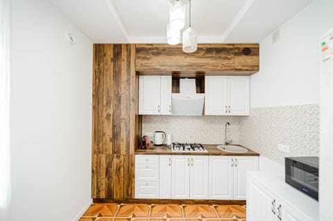 Kitchen or kitchenette, stove