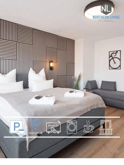 Bed, Seating area, Bedroom, soundproof, towels