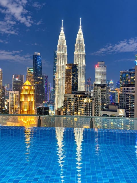 Night, City view, Pool view, Swimming pool
