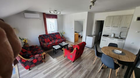 Kitchen or kitchenette, Living room, Seating area, Dining area, minibar, stove, air conditioner