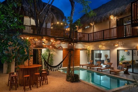 Patio, Night, Pool view, Swimming pool, sunbed