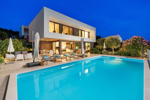 Property building, Night, Swimming pool