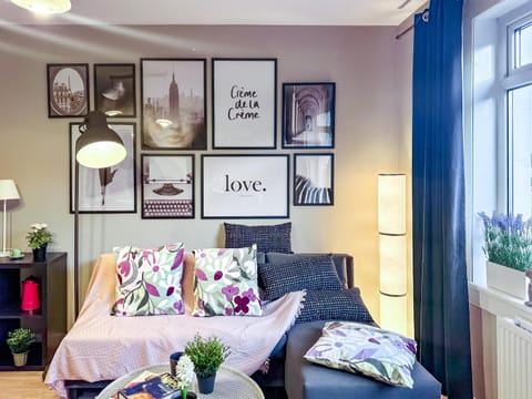 Bed, Living room, Seating area