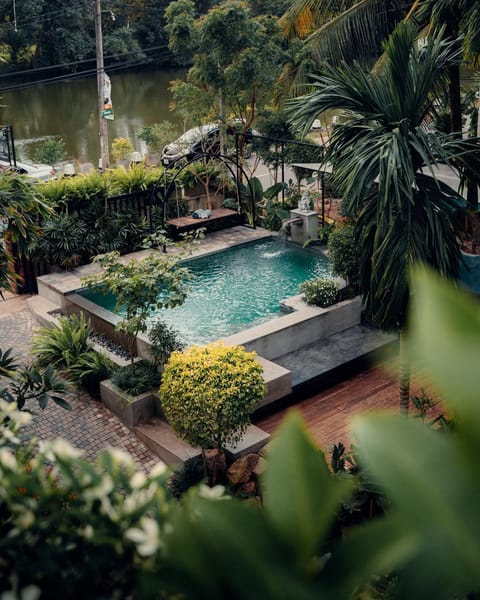 Day, Natural landscape, Garden, Garden view, Pool view, Swimming pool