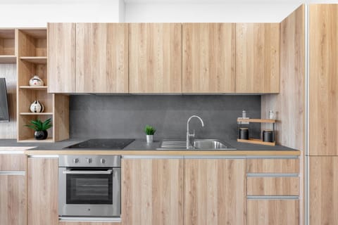 Kitchen or kitchenette, stove