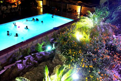 Pool view, group of guests