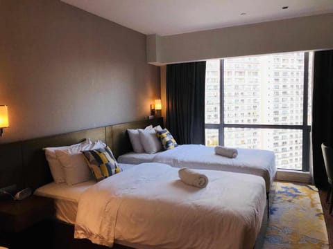 Bed, City view