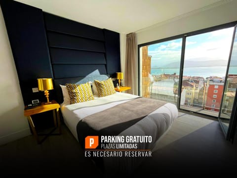 Bed, Text overlay, Sea view