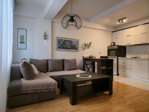 Kitchen or kitchenette, Living room, Seating area, Dining area, hair dresser, minibar, oven, stove
