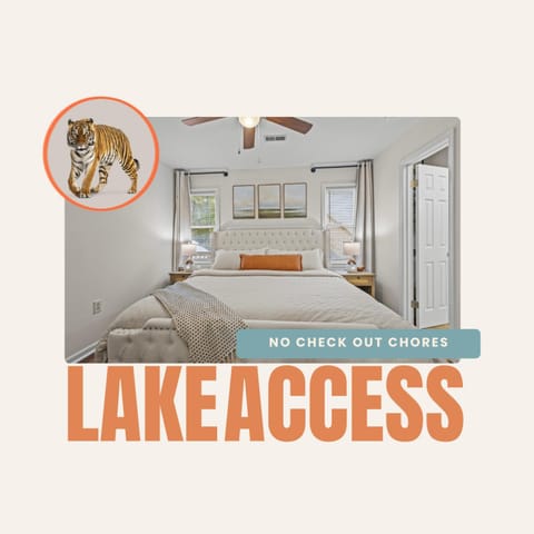 Bed, Photo of the whole room, Bedroom, Text overlay, Lake view