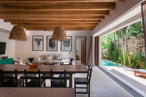 Living room, Dining area, Garden view