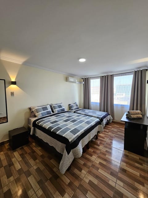 Bed, Photo of the whole room, Bedroom, towels, air conditioner