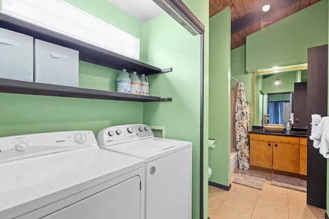 Bathroom, towels, washing machine, dryer