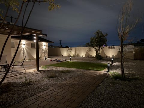 Property building, Night, Garden, Garden view