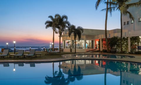Property building, Swimming pool, Sunset