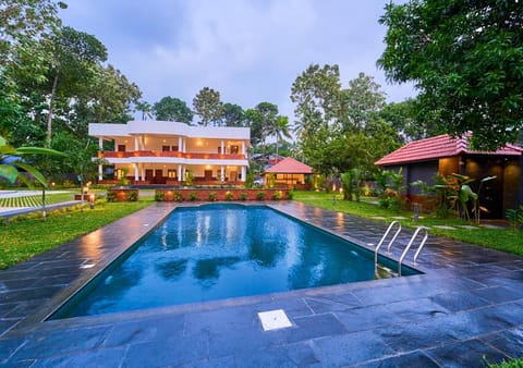 Property building, Spring, Day, Natural landscape, Garden, Garden view, Pool view, Swimming pool