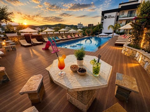 Property building, Pool view, Swimming pool, Sunset