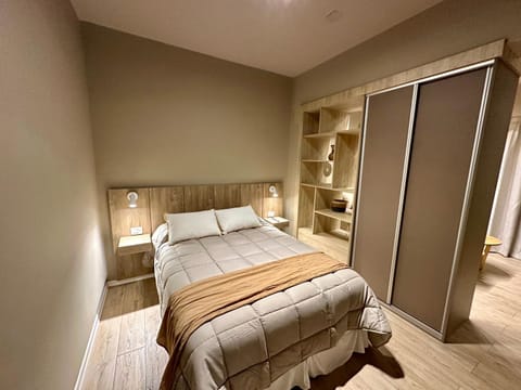 Bed, wardrobe