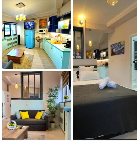 Bed, TV and multimedia, Kitchen or kitchenette, Living room, Photo of the whole room, Seating area, Bedroom, towels