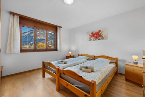 Bed, Bedroom, Mountain view, storage, towels, wardrobe