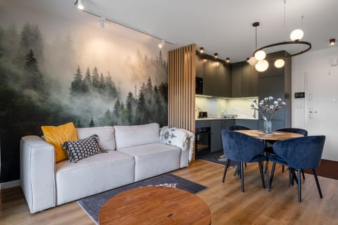 Kitchen or kitchenette, Living room, Seating area, Dining area