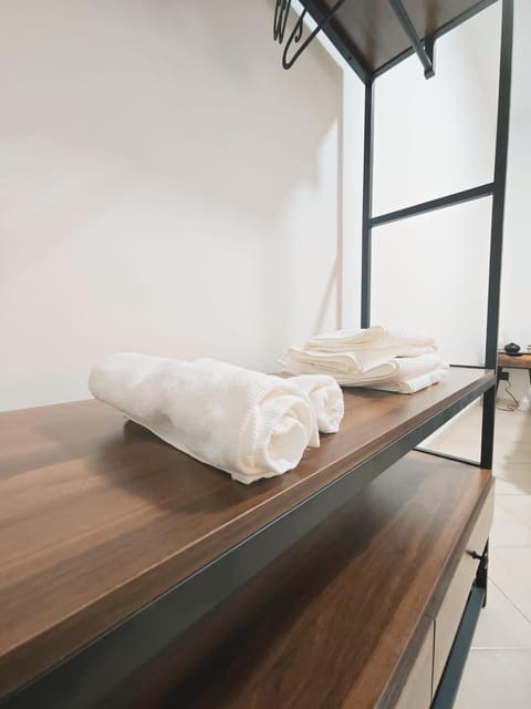 Bedroom, towels, wardrobe