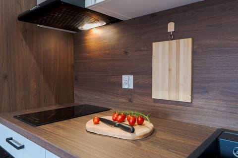 Kitchen or kitchenette, stove