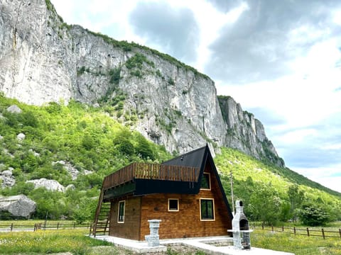 BBQ facilities, Balcony/Terrace, Text overlay, Mountain view