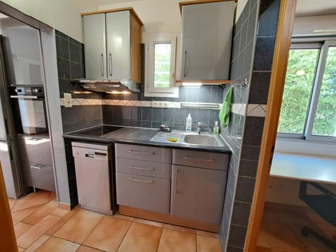 Kitchen or kitchenette, dishwasher, oven, stove
