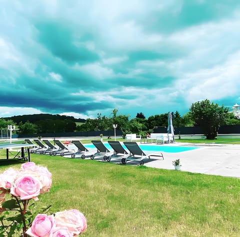 Property building, Living room, Swimming pool