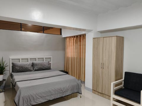 Bed, wardrobe