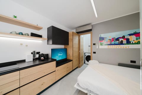 Bed, TV and multimedia, Kitchen or kitchenette, Photo of the whole room, Bedroom, oven