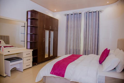Bed, wardrobe