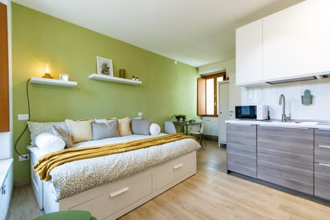 Bed, Kitchen or kitchenette, Living room, Photo of the whole room, Seating area, Bedroom