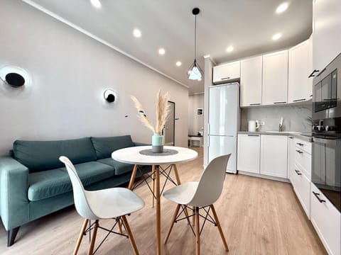 Kitchen or kitchenette, Living room, Dining area, stove