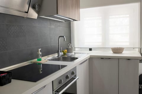 Kitchen or kitchenette, stove