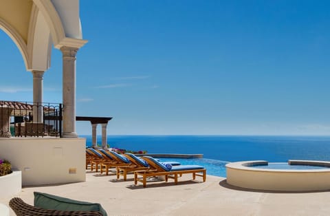Patio, Day, View (from property/room), Balcony/Terrace, Seating area, Pool view, Sea view, Swimming pool, sunbed