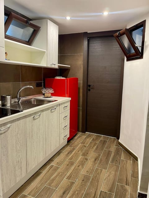 Kitchen or kitchenette, stove