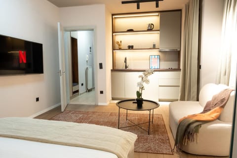Bed, TV and multimedia, Living room, Photo of the whole room, Seating area, Bedroom