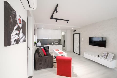 TV and multimedia, Kitchen or kitchenette, Living room, Photo of the whole room, Seating area, Evening entertainment, air conditioner