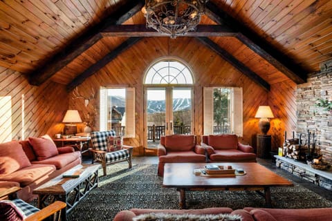 Living room, Mountain view, fireplace