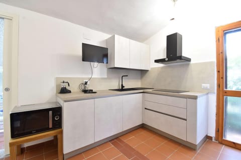 Kitchen or kitchenette, stove