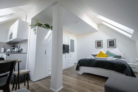 Bed, TV and multimedia, Kitchen or kitchenette, Photo of the whole room, Dining area