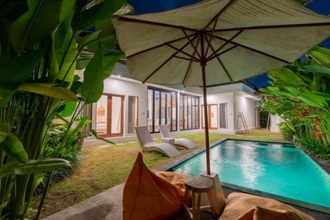 Property building, Night, Bedroom, Pool view, Swimming pool