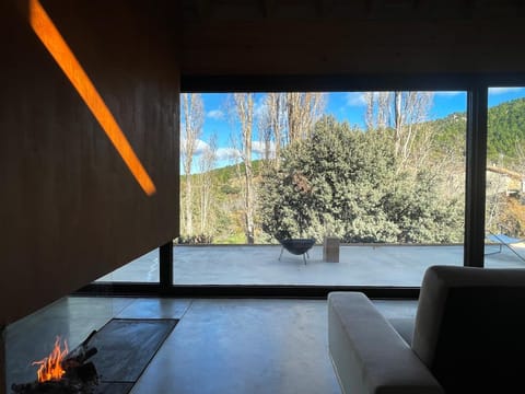 Natural landscape, View (from property/room), Living room, Mountain view, fireplace